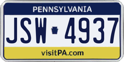 PA license plate JSW4937