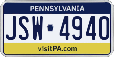 PA license plate JSW4940
