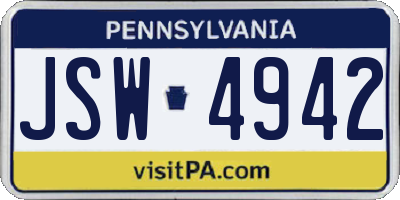 PA license plate JSW4942