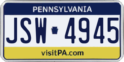 PA license plate JSW4945