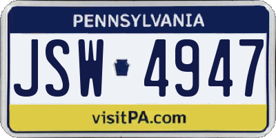 PA license plate JSW4947