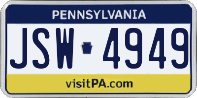 PA license plate JSW4949