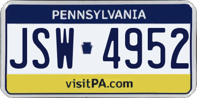 PA license plate JSW4952