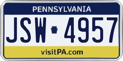 PA license plate JSW4957