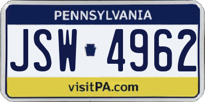 PA license plate JSW4962