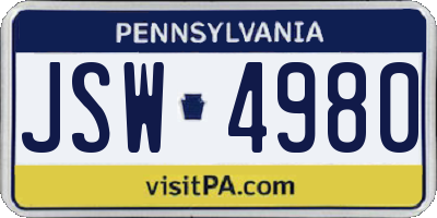 PA license plate JSW4980