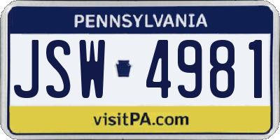 PA license plate JSW4981