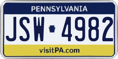PA license plate JSW4982