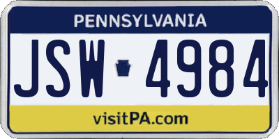 PA license plate JSW4984