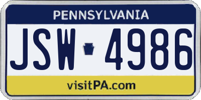PA license plate JSW4986