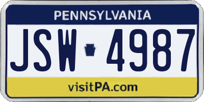 PA license plate JSW4987