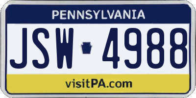 PA license plate JSW4988