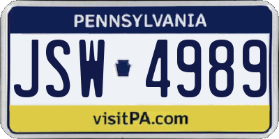 PA license plate JSW4989