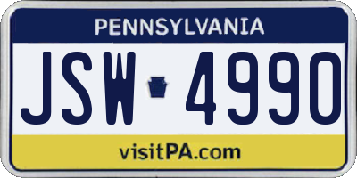 PA license plate JSW4990