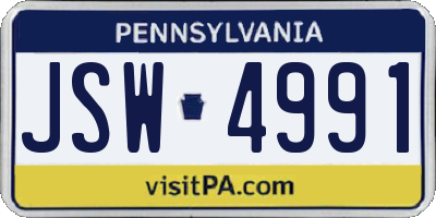 PA license plate JSW4991