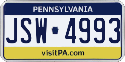 PA license plate JSW4993