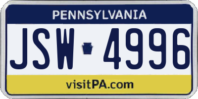 PA license plate JSW4996