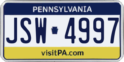 PA license plate JSW4997
