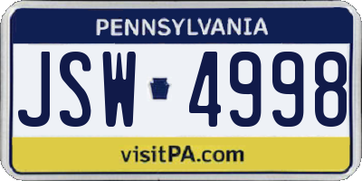 PA license plate JSW4998