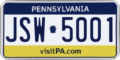 PA license plate JSW5001