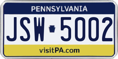 PA license plate JSW5002