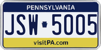 PA license plate JSW5005
