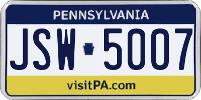 PA license plate JSW5007