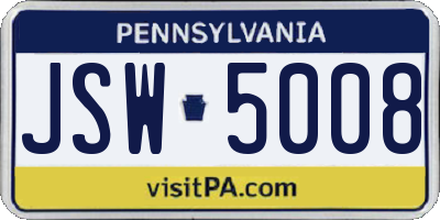 PA license plate JSW5008
