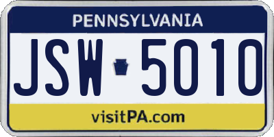 PA license plate JSW5010