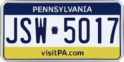 PA license plate JSW5017