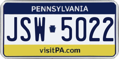 PA license plate JSW5022