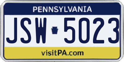 PA license plate JSW5023