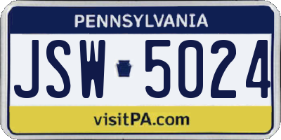 PA license plate JSW5024