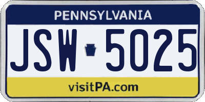 PA license plate JSW5025