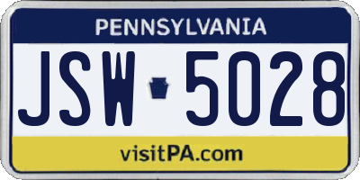 PA license plate JSW5028