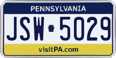 PA license plate JSW5029