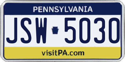 PA license plate JSW5030