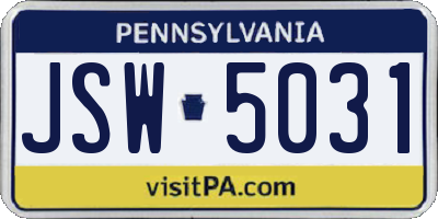PA license plate JSW5031