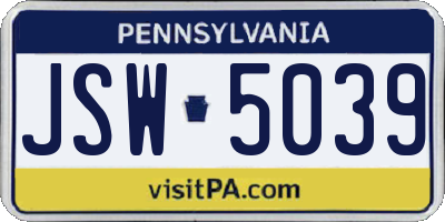 PA license plate JSW5039