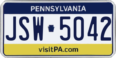 PA license plate JSW5042