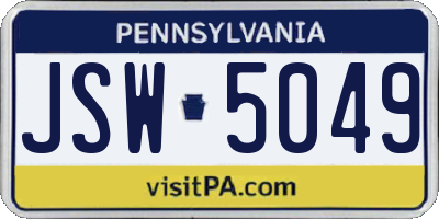 PA license plate JSW5049
