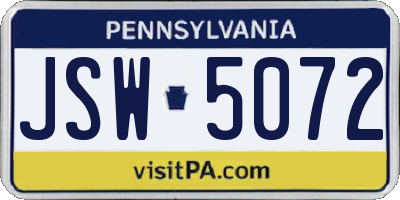 PA license plate JSW5072