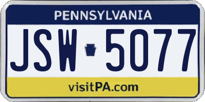 PA license plate JSW5077