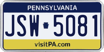 PA license plate JSW5081