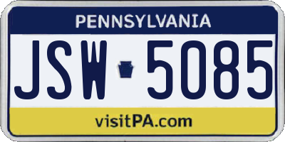 PA license plate JSW5085