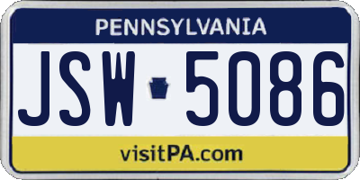 PA license plate JSW5086