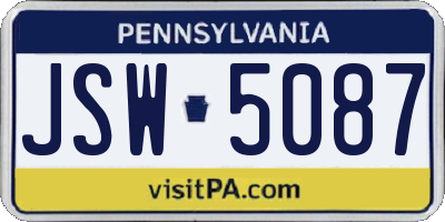 PA license plate JSW5087