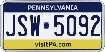 PA license plate JSW5092