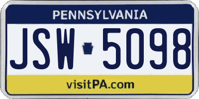 PA license plate JSW5098