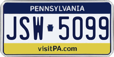 PA license plate JSW5099